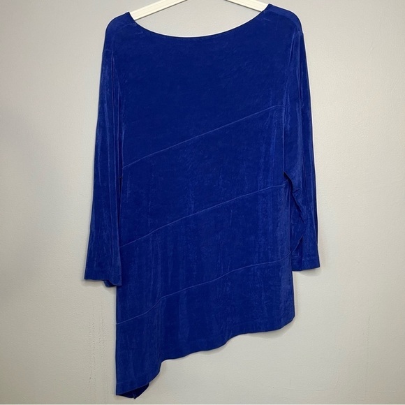 Chico's Liquid Knit Asymmetrical Women's Tunic Cobalt Blue Size L Tiered Slinky - Picture 7 of 8